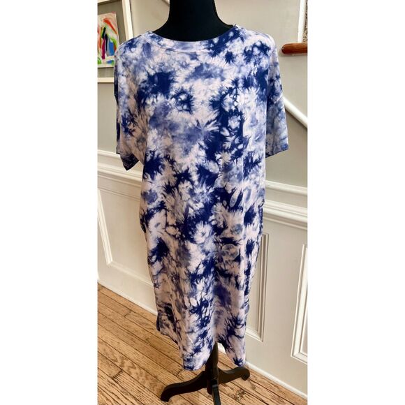 💙 Old Navy Blue & White Tie-Dye T-Shirt Dress | Size L | 100% Cotton - Picture 1 of 5